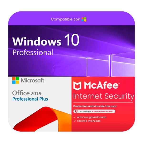 Windows 10 Pro + Office 2019 Pro + Antivirus McAfee
